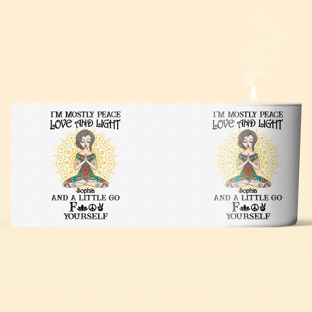 I’m Mostly Peace Love And Light - Personalized Yoga Candle With Wooden Lid
