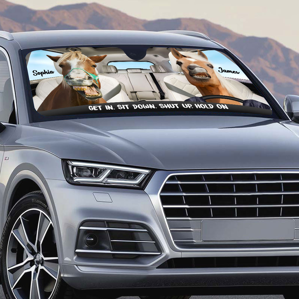 Get In Sit Down - Personalized Horse Car Sunshade