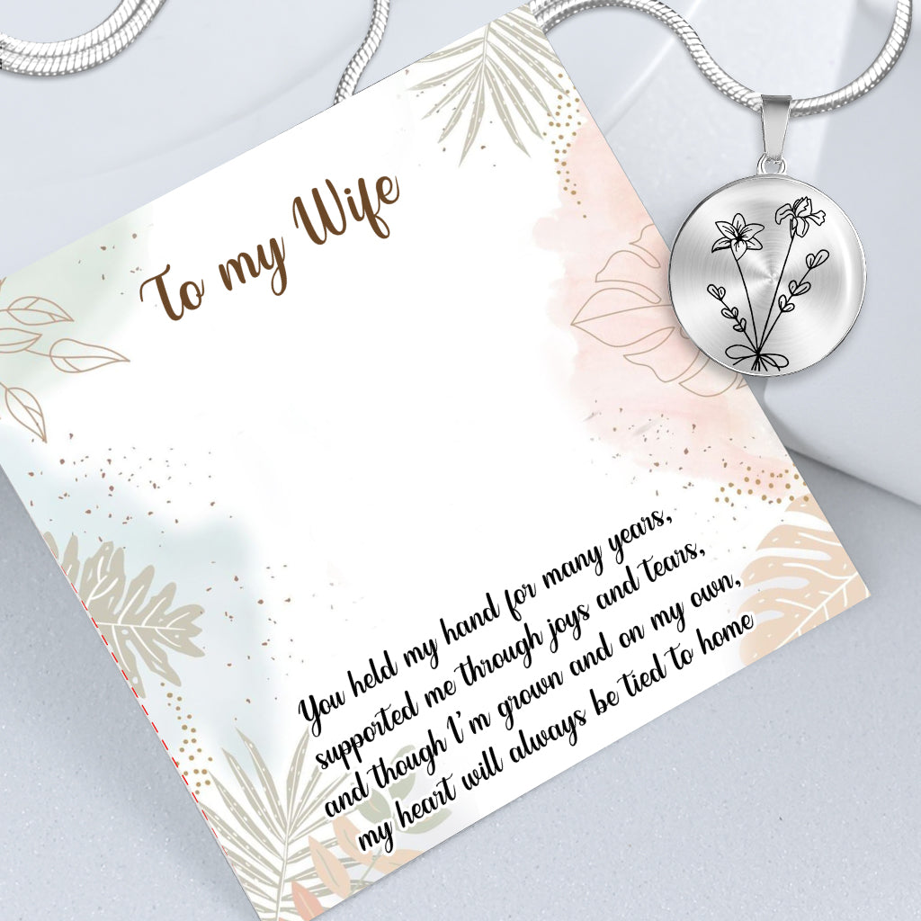 Birthday Flower - Gift for mom, wife,girlfriend, grandma - Personalized Round Pendant Necklace