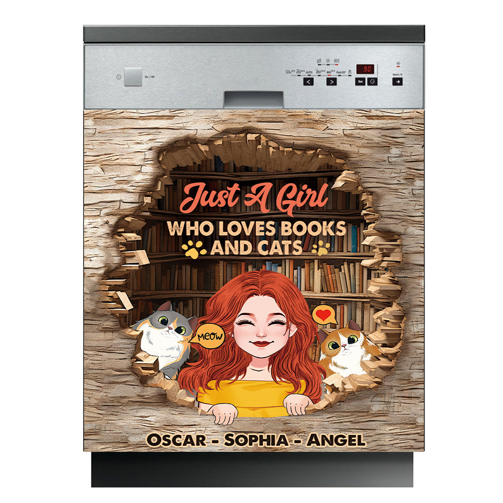 Love Books And Cats - Personalized Book Dishwasher Cover