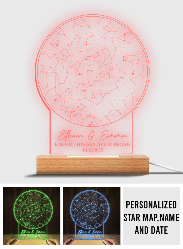 Under This Sky All It Began - Personalized Husband And Wife Shaped Plaque Light Base