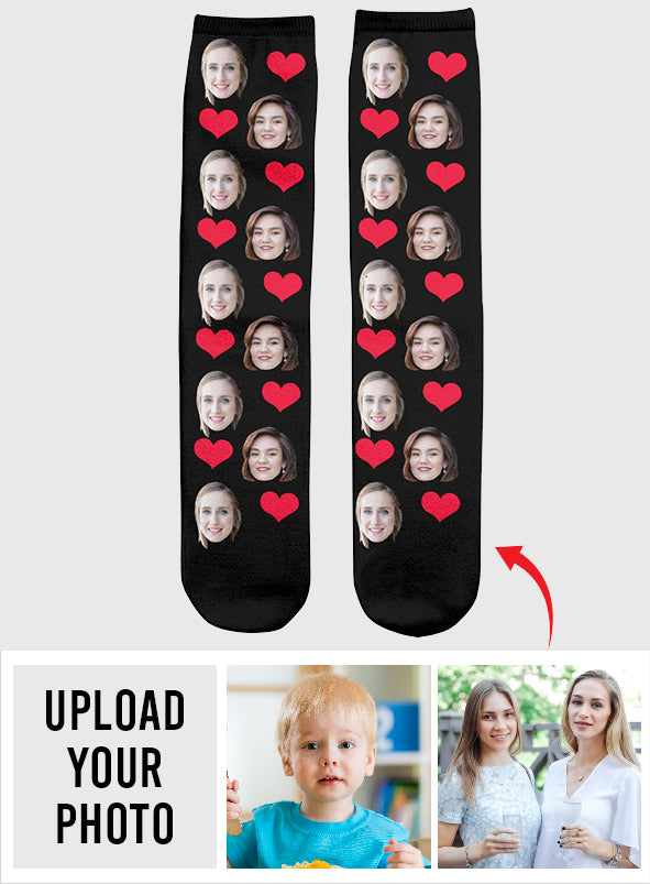 Custom Face Heart Pattern - Personalized Bestie Socks