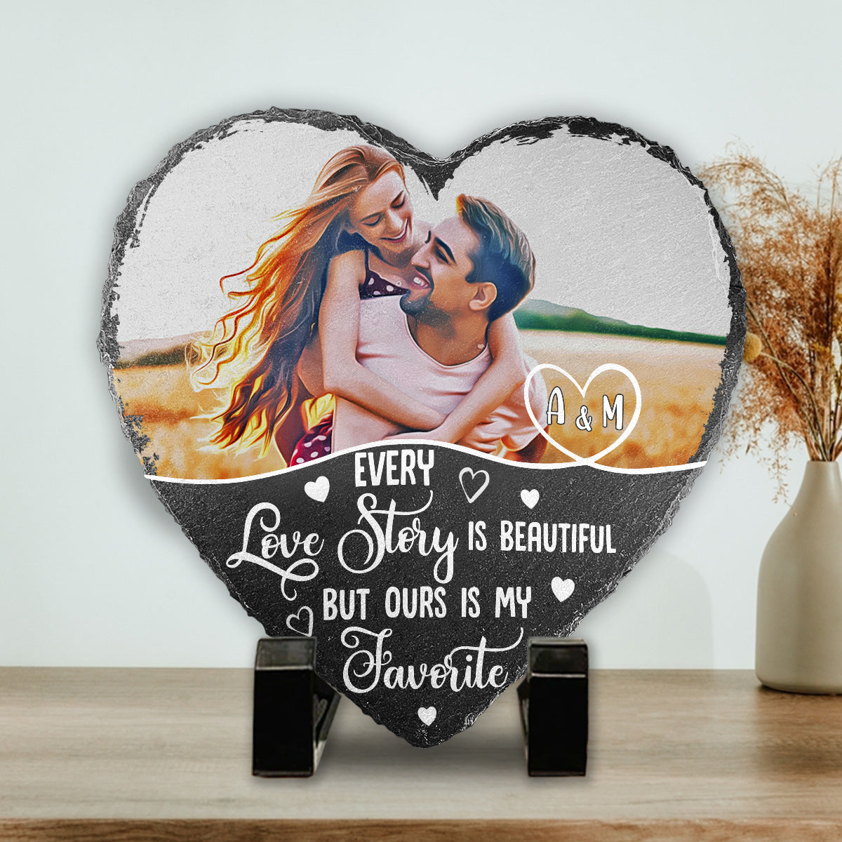 Every Love Story Is Beautiful - Personalized Couple Heart Shaped Stone