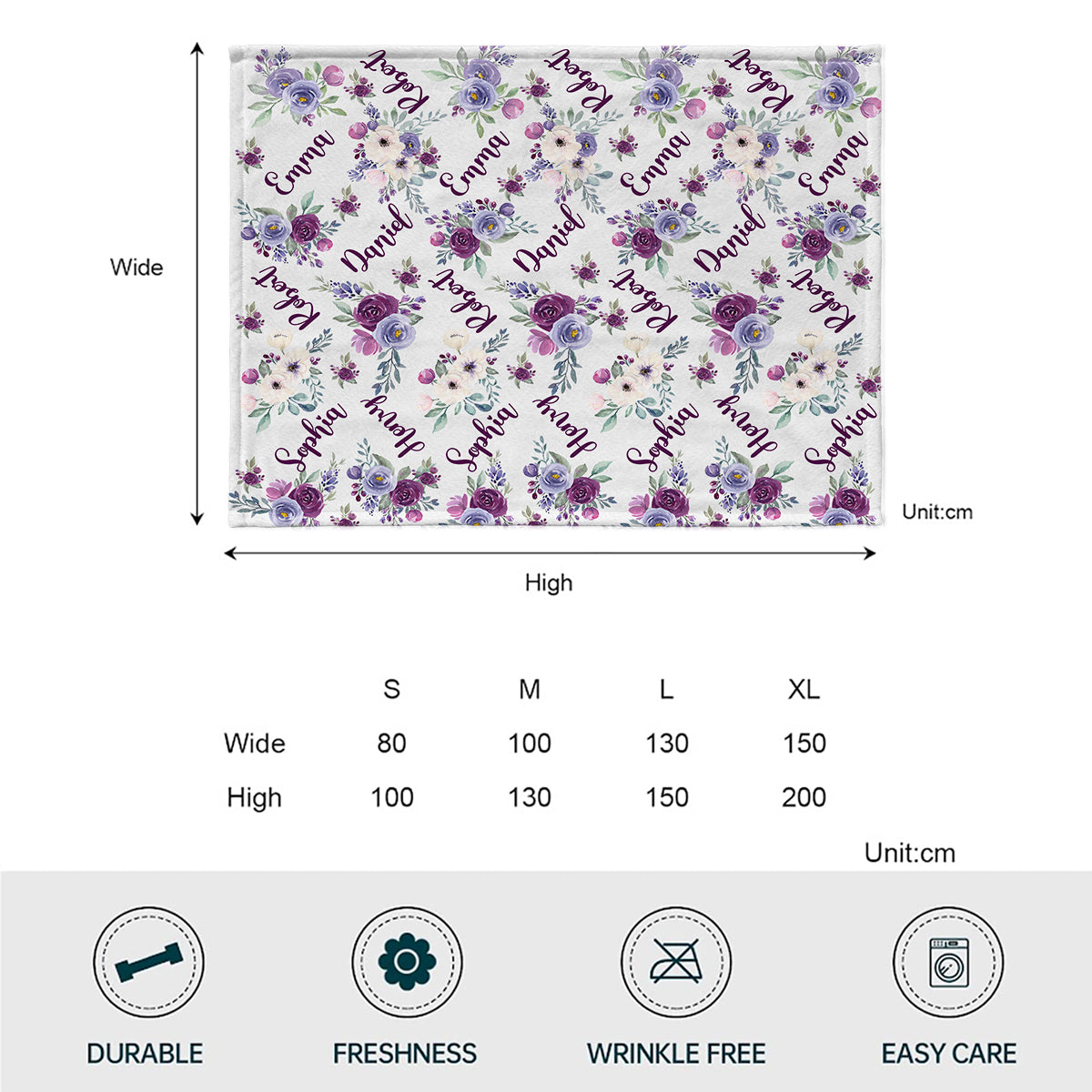 Custom Name Purple Flowers - Personalized Family Blanket