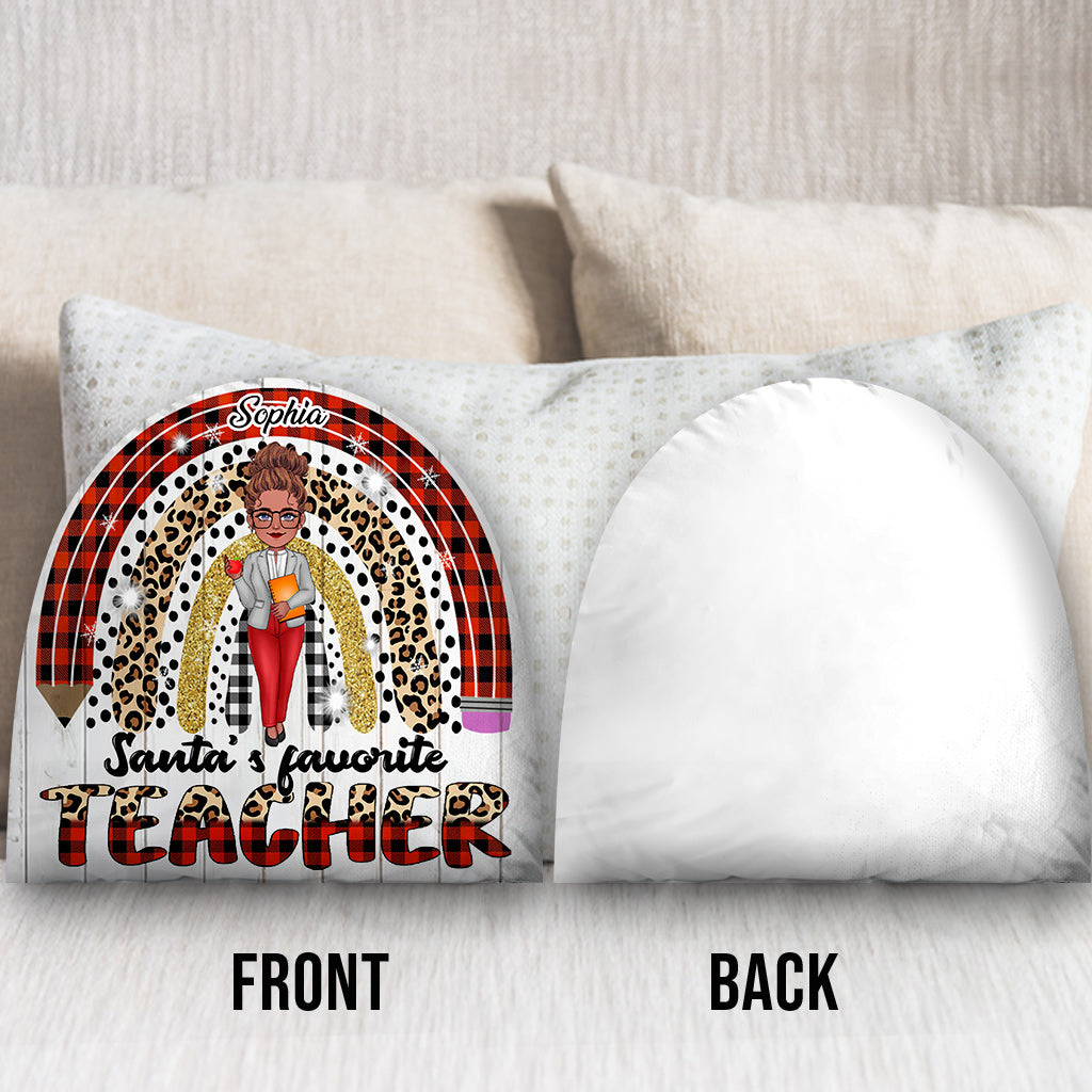 Lieblingslehrer des Weihnachtsmanns – Personalisiertes, einseitig geformtes Kissen in Lehrerform