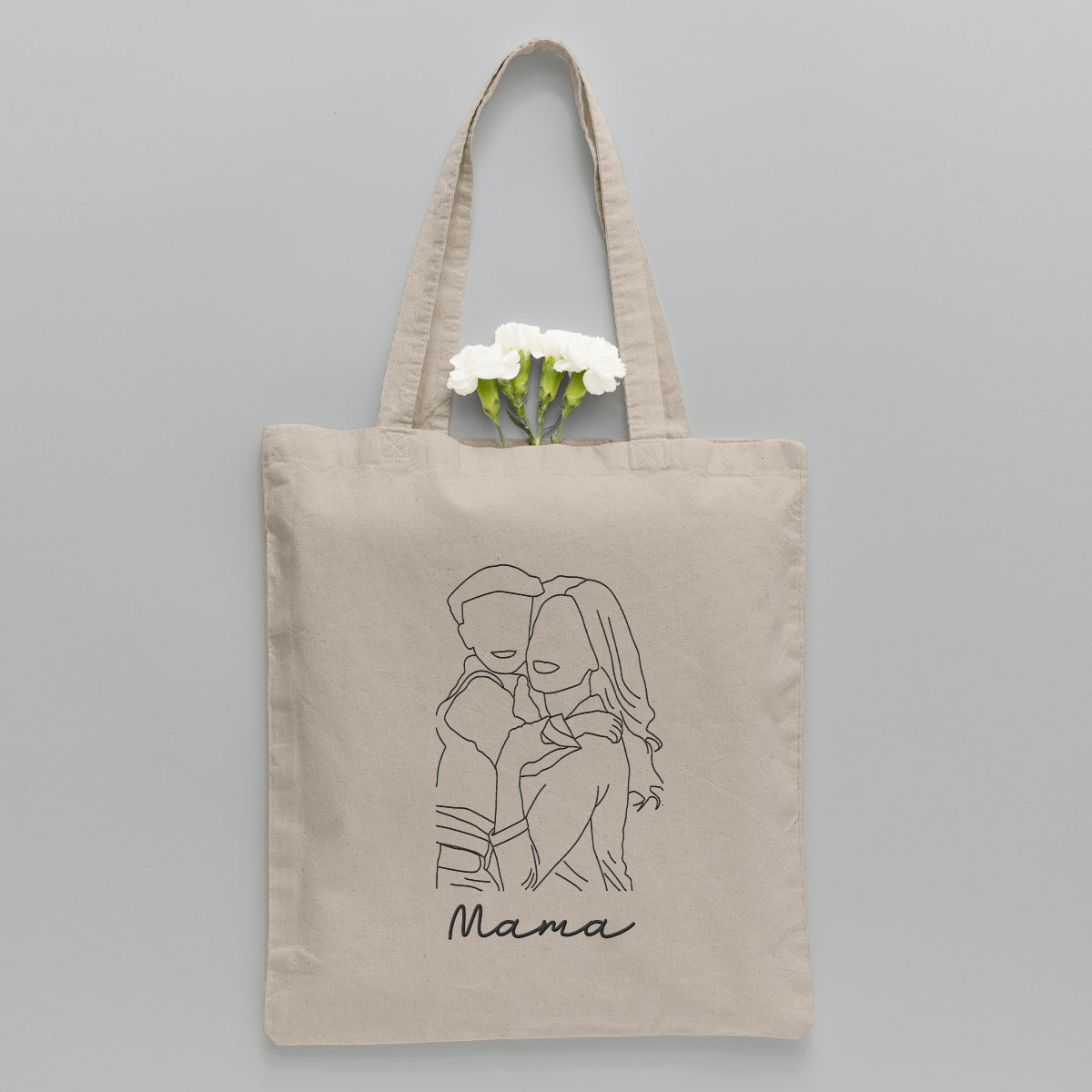 Custom Photo Line Art - Personalized Mother Embroidered Tote Bag