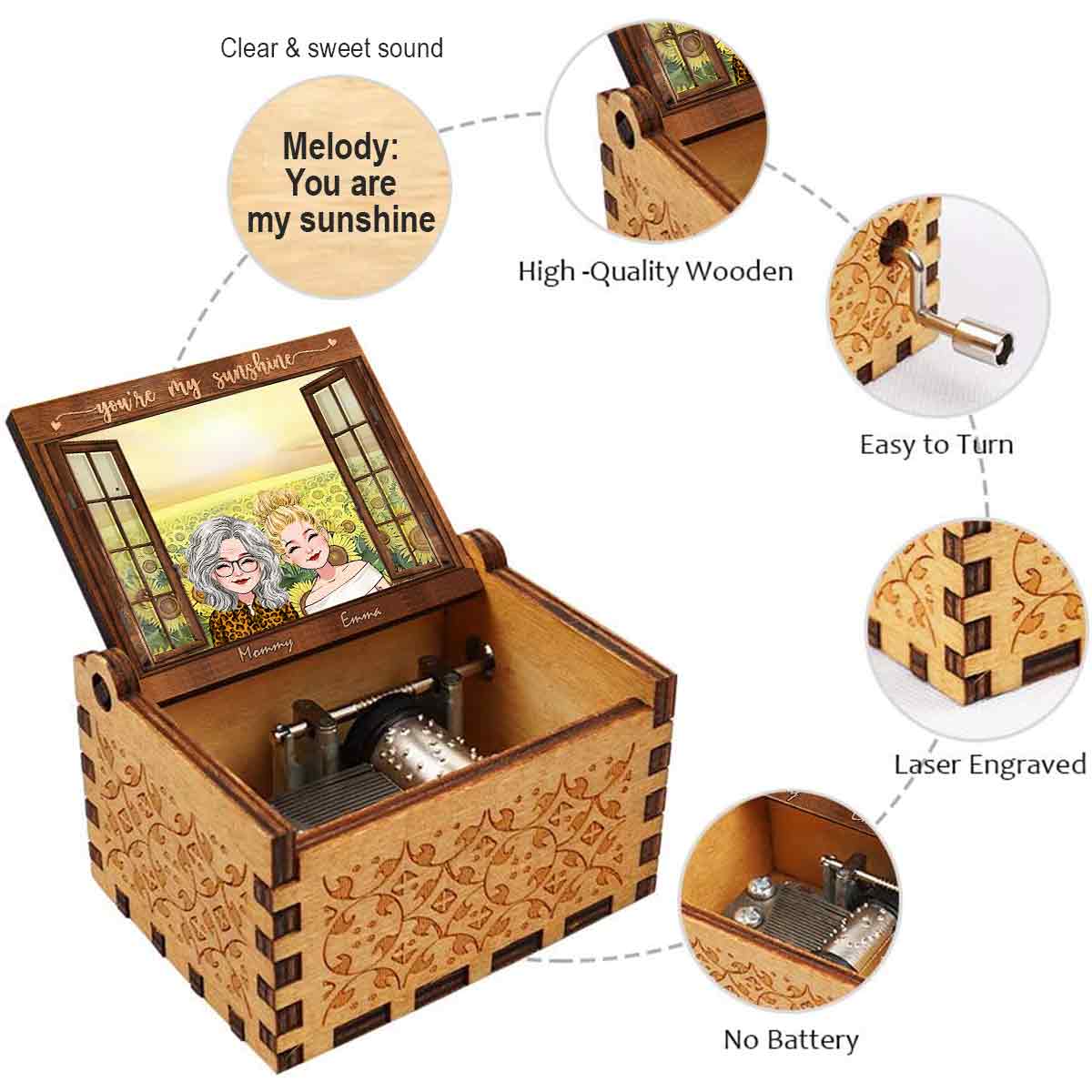 You're My Sunshine - Personalized Mother Hand Crank Music Box
