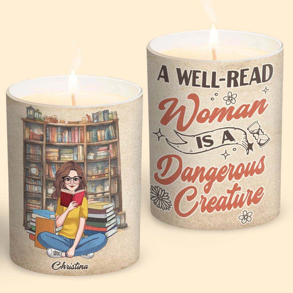 A well-read woman - Personalized Book Candle With Wooden Lid