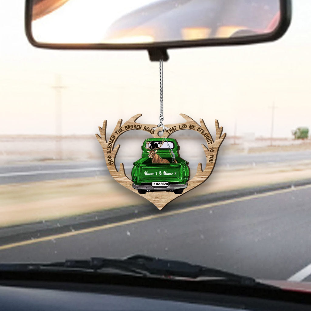 God Blessed The Broken Road - Personalized Couple Hunting Transparent Car Ornament