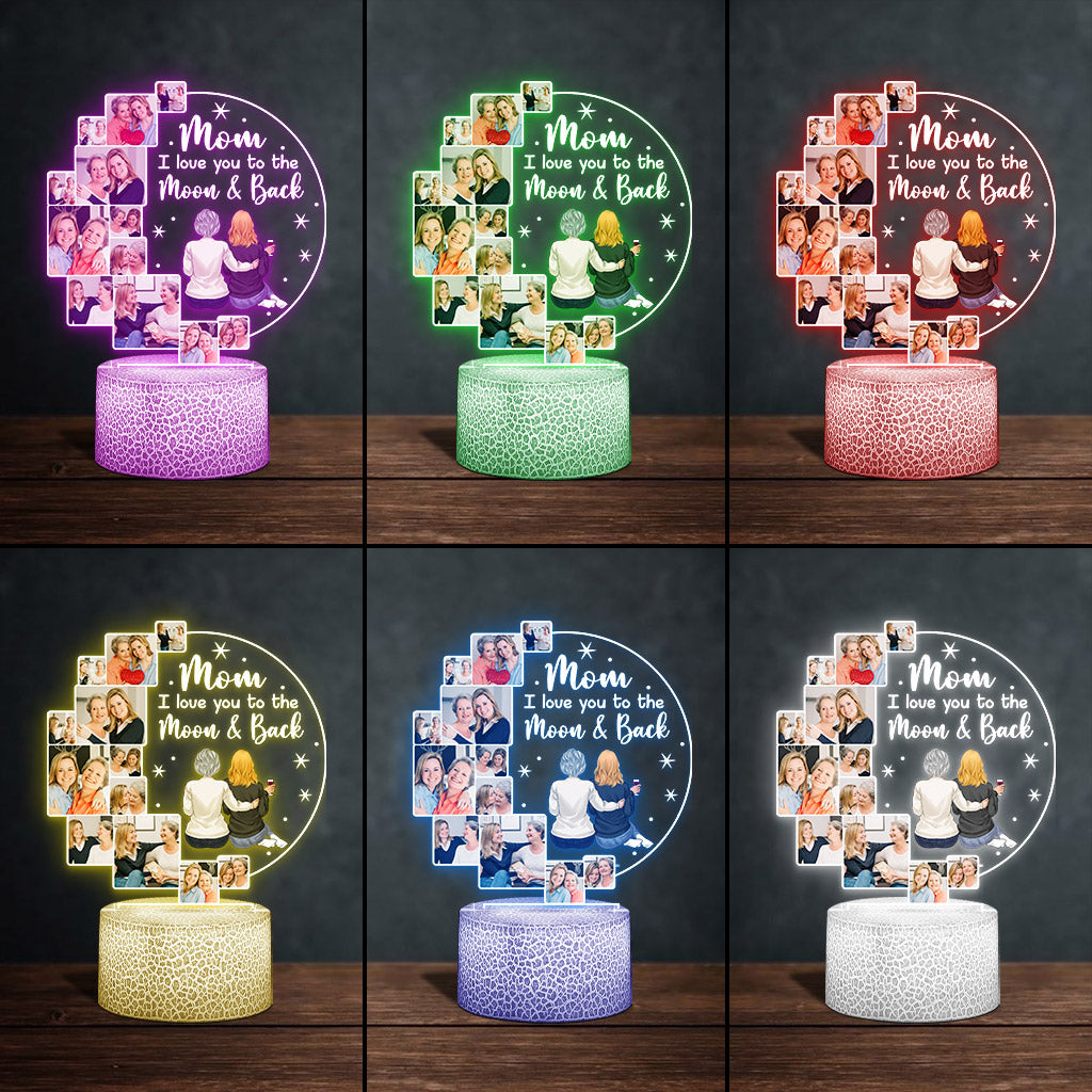 I Love You To The Moon & Back - Personalized Mother Shaped Plaque Light Base