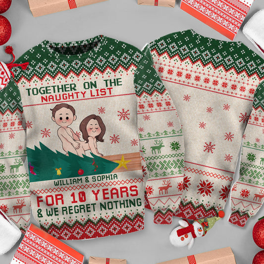 Together On The Naughty List - Personalized Couple Ugly Sweater