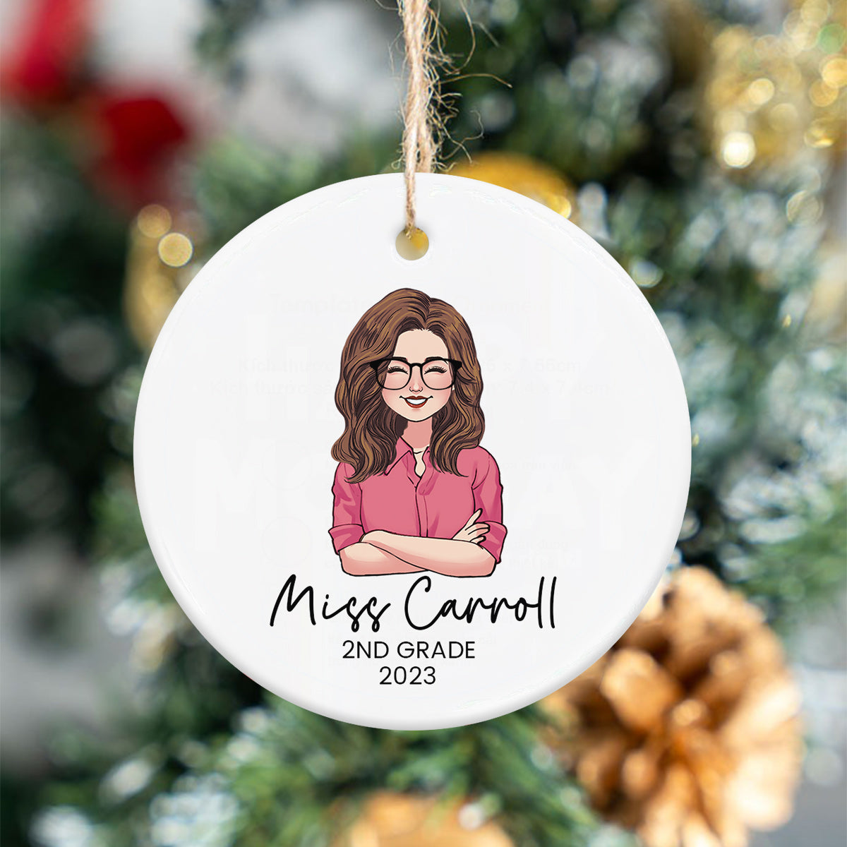 Merci de m'avoir aidée à briller - Ornement rond en céramique personnalisé pour enseignant