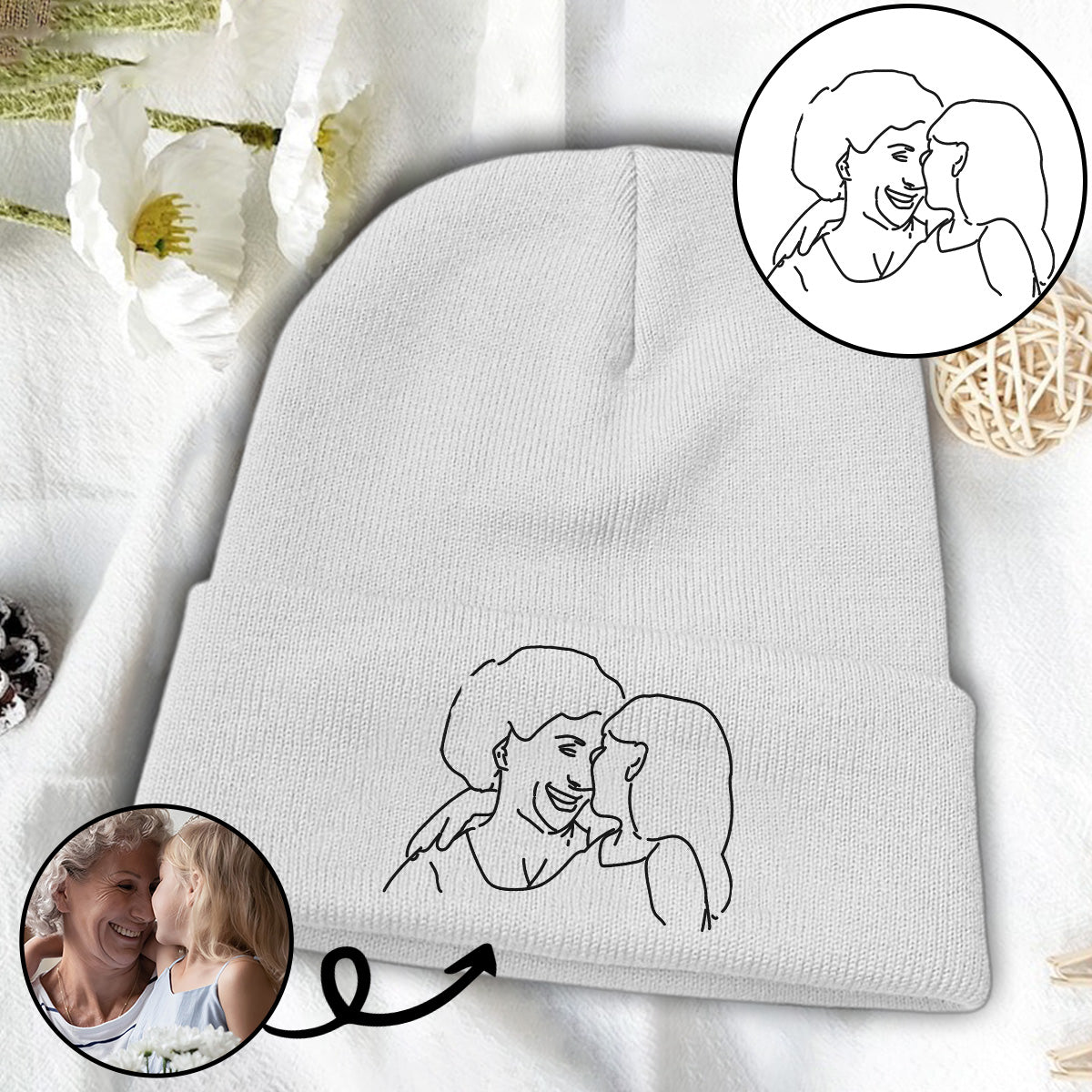 Custom Photo - Personalized Grandma Embroidered Beanie