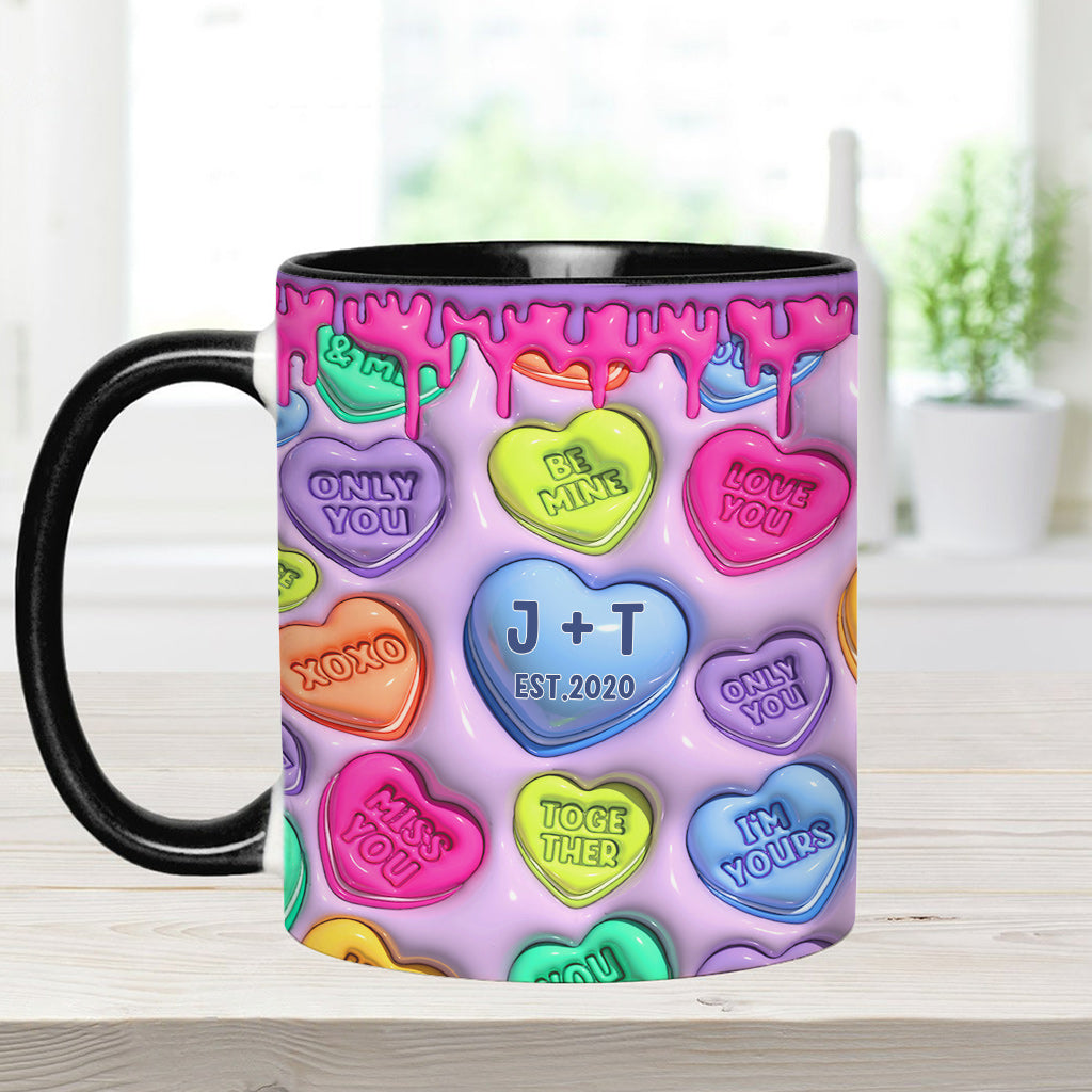 Any Name Any Date Colorful Heart Inflated - Personalized Couple Accent Mug