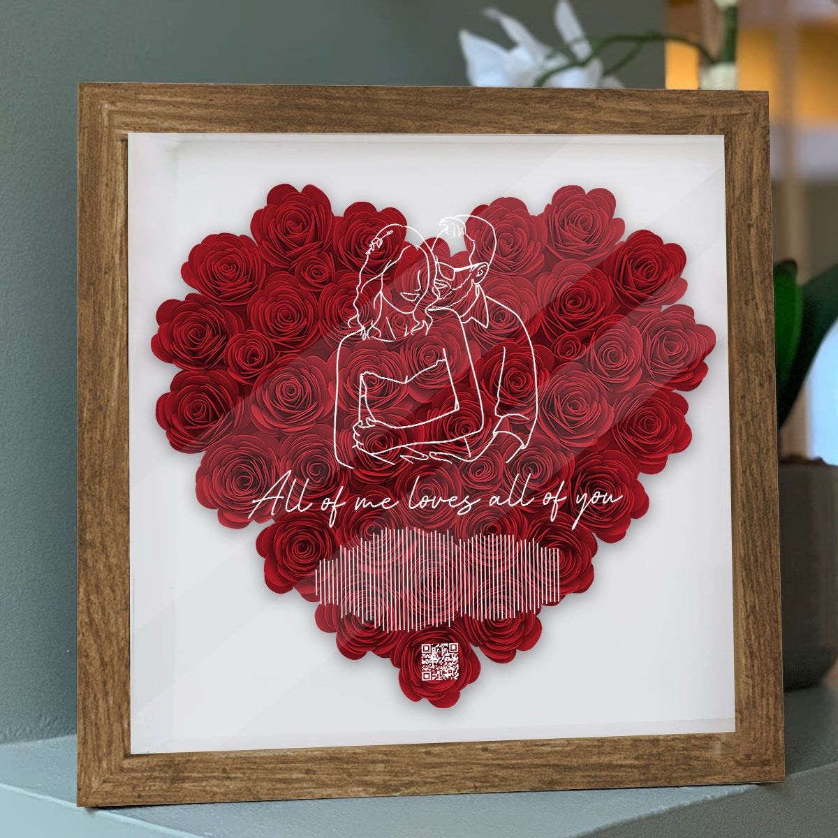 Romantic Couple Song Sound Wave Line Art - Personalized Couple Flower Shadow Box