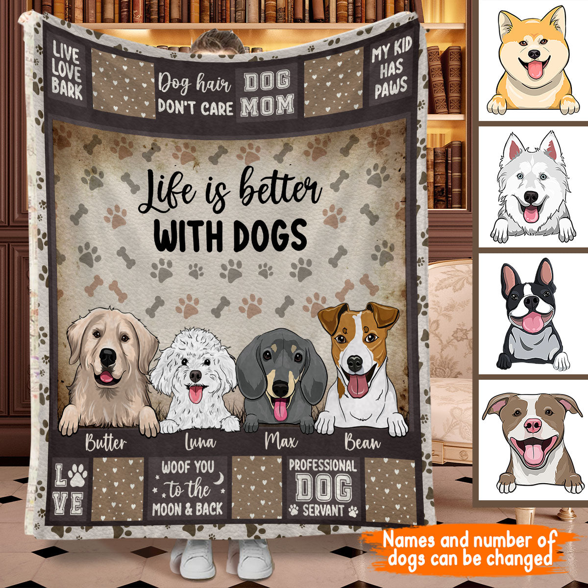 Life Is Better With Dogs - Gift for dog lovers - Personalized Blanket