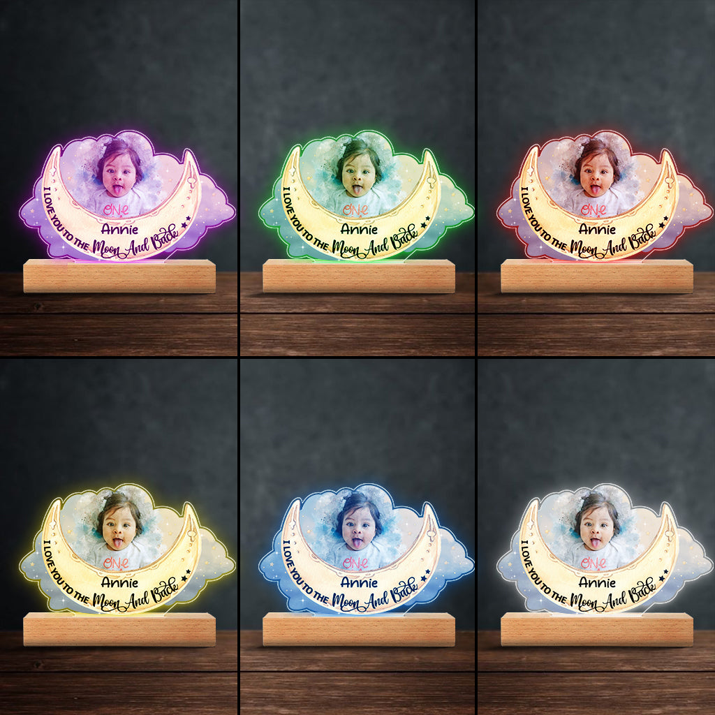 I Love You To The Moon And Back - Personalized Kid Shaped Plaque Light Base