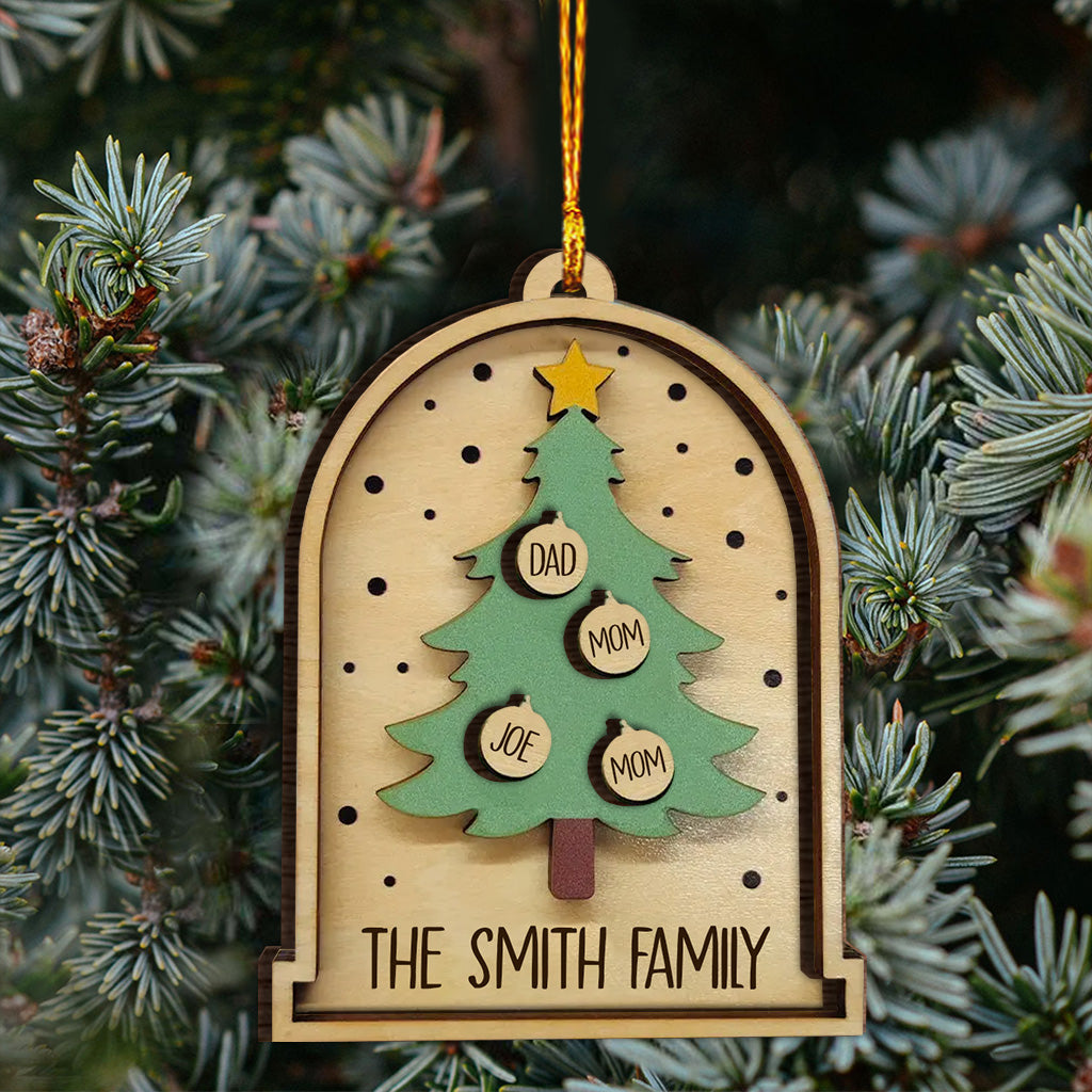Merry Christmas - Personalized Family 2 Layered Wooden Ornament