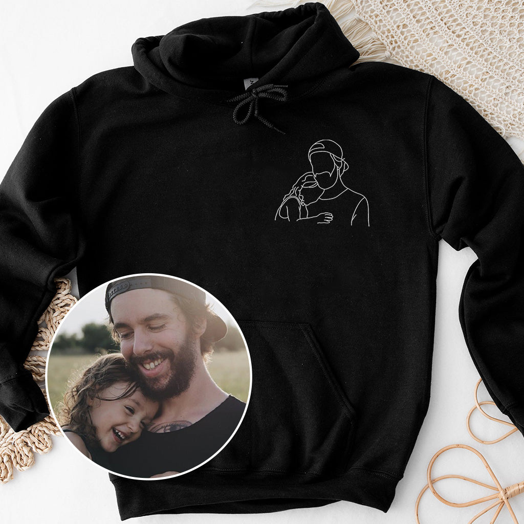 Custom Line Art - Personalized Father Embroidered Hoodie