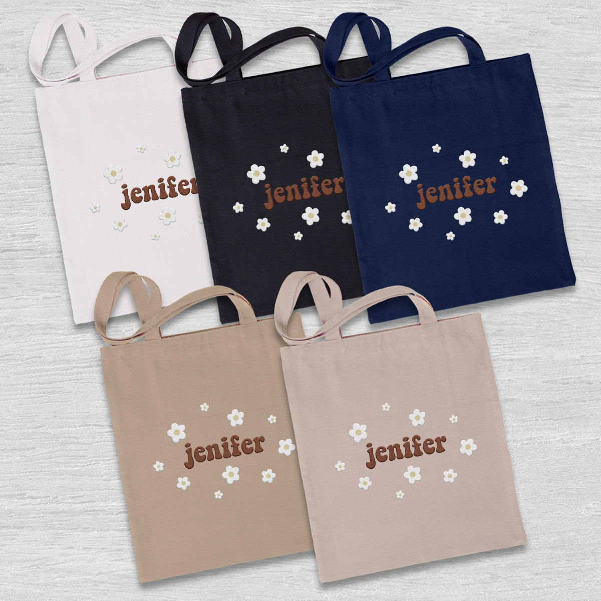 Personalisierte Tragetasche mit Namensstickerei und Blume – Bestickte Tasche für die Tochter