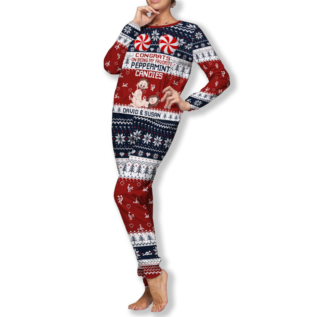 Congrats On Being My Favorite Candy Cane Peppermint Candies - Personalized Couple Pajamas Set