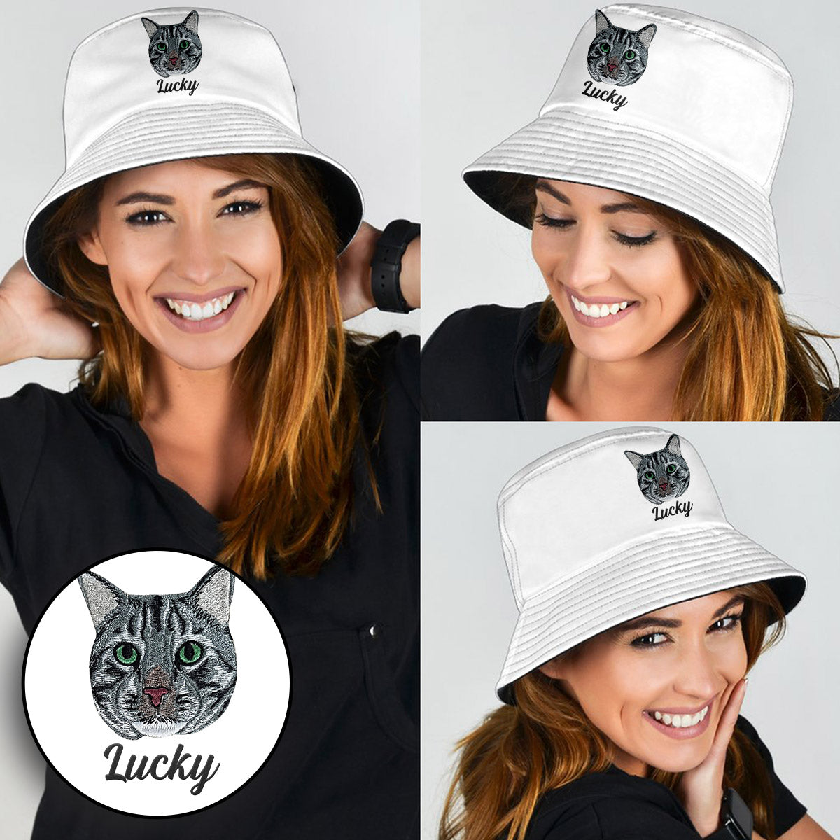 Custom 2D Photo - Personalized Cat Embroidered Bucket Hat