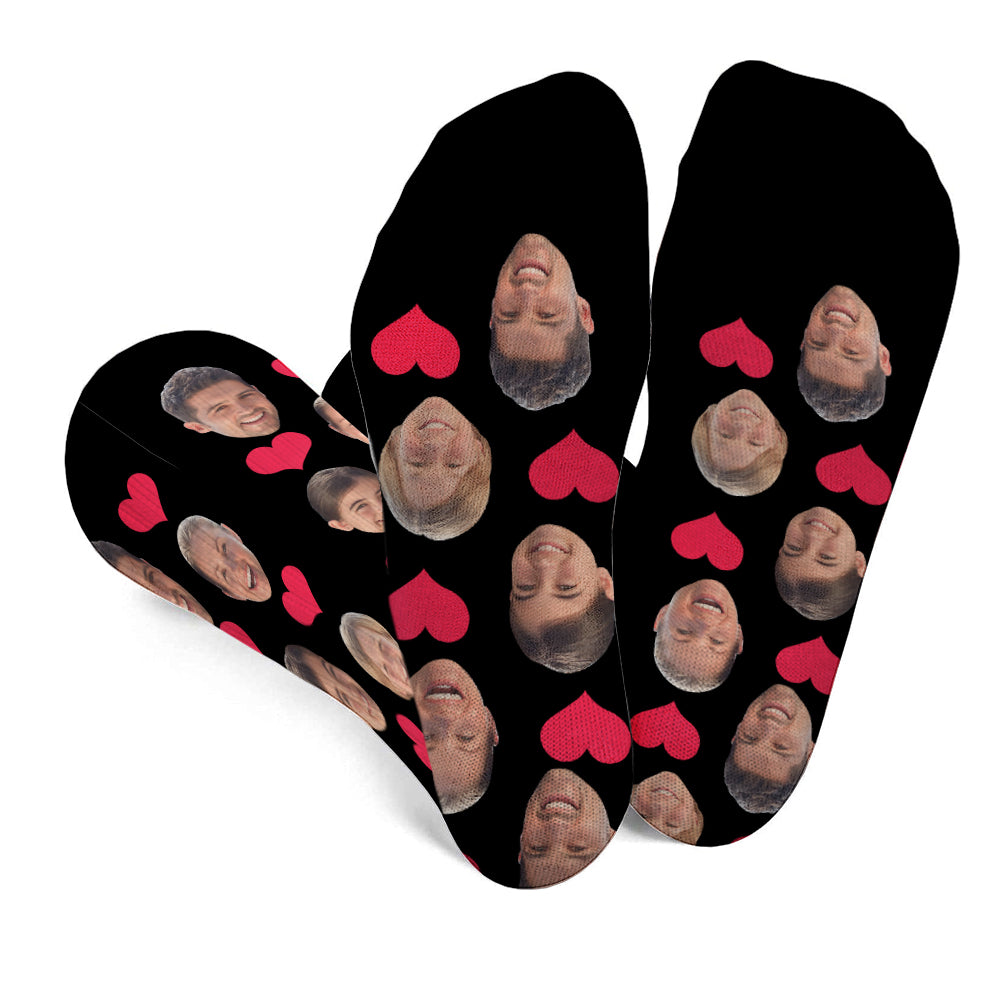 Custom Face Heart Pattern - Personalized Family Socks