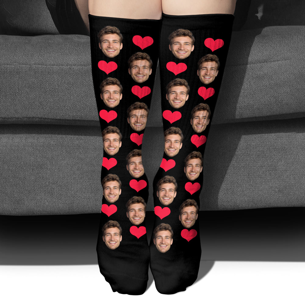Custom Face Heart Pattern - Personalized Sibling Socks