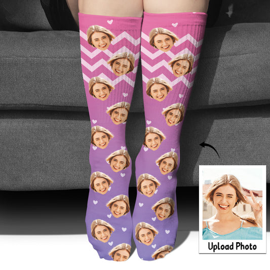 Custom Face Purple Pattern - Personalized Sibling Socks