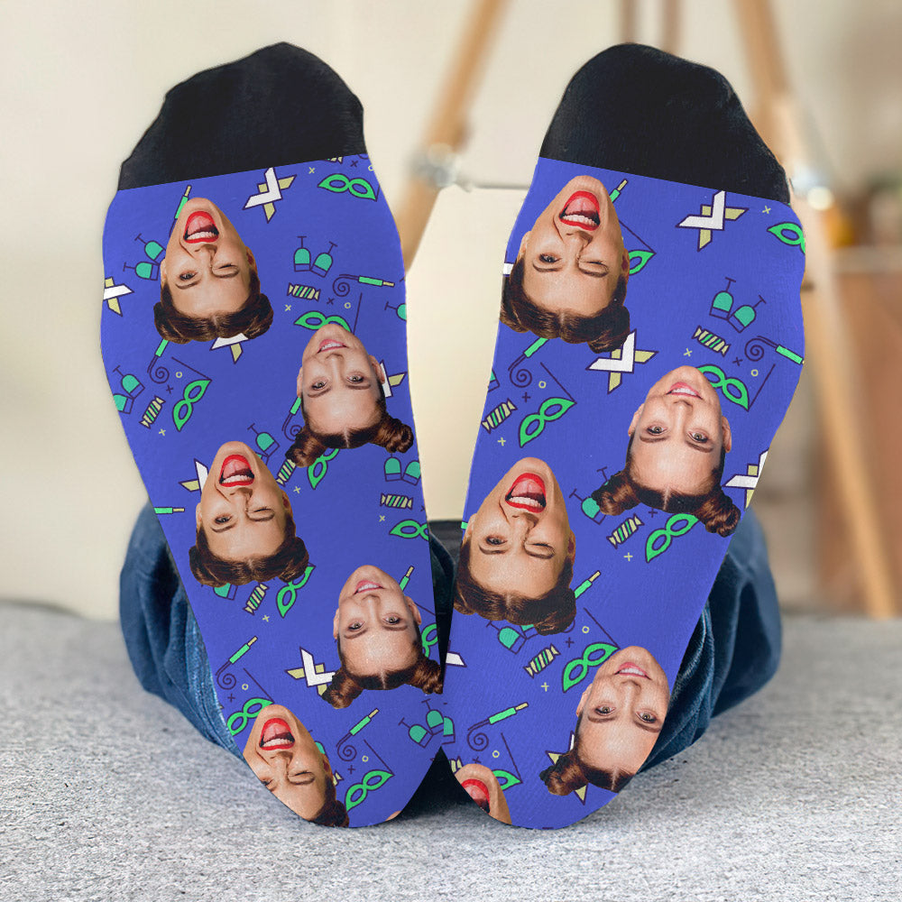 Custom Face Party Pattern - Personalized Sibling Socks
