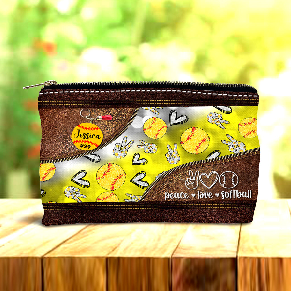 Peace Love Softball - Personalized Softball Pouch