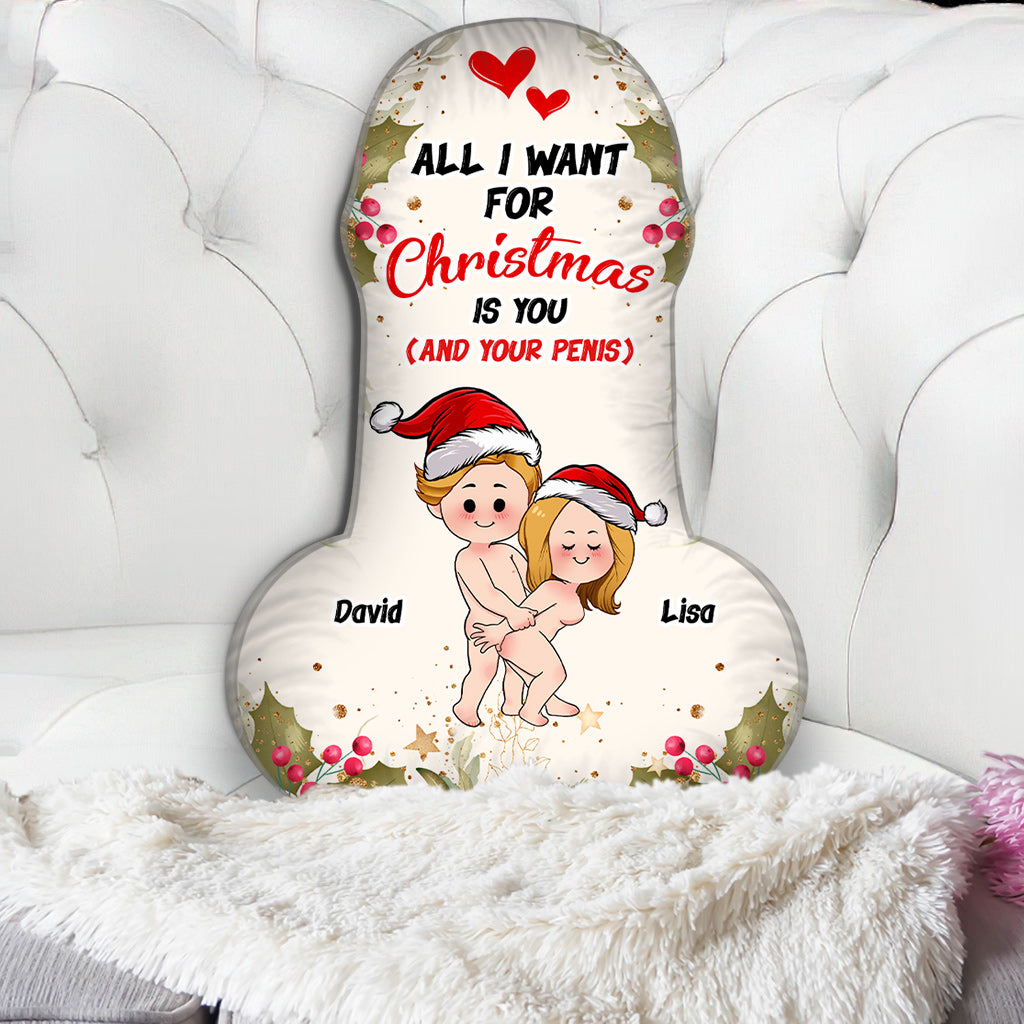 All I Want For Christmas - Personalized Couple Shaped Pillow