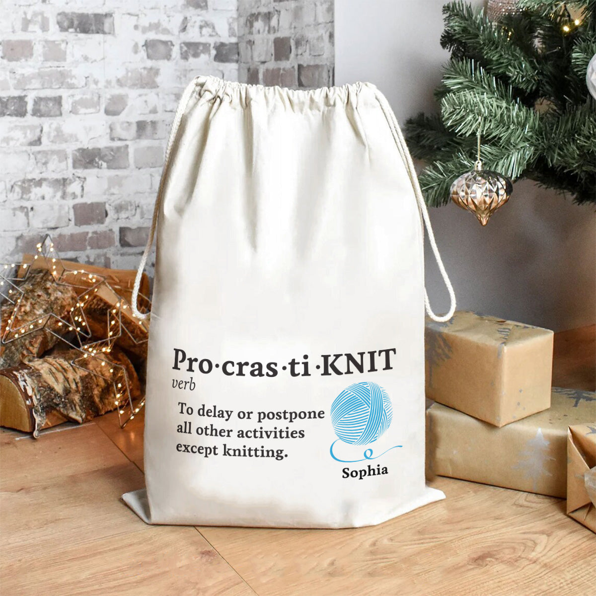 Pro-cras-ti-KNIT - Personalized Knitting Drawstring Tote Bag