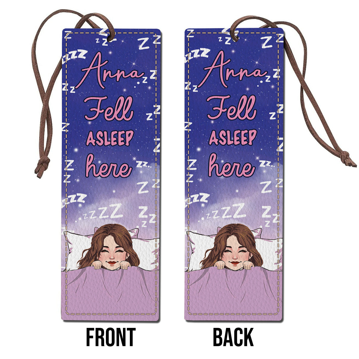 Fell Asleep Here - Personalized Book Leather Bookmark