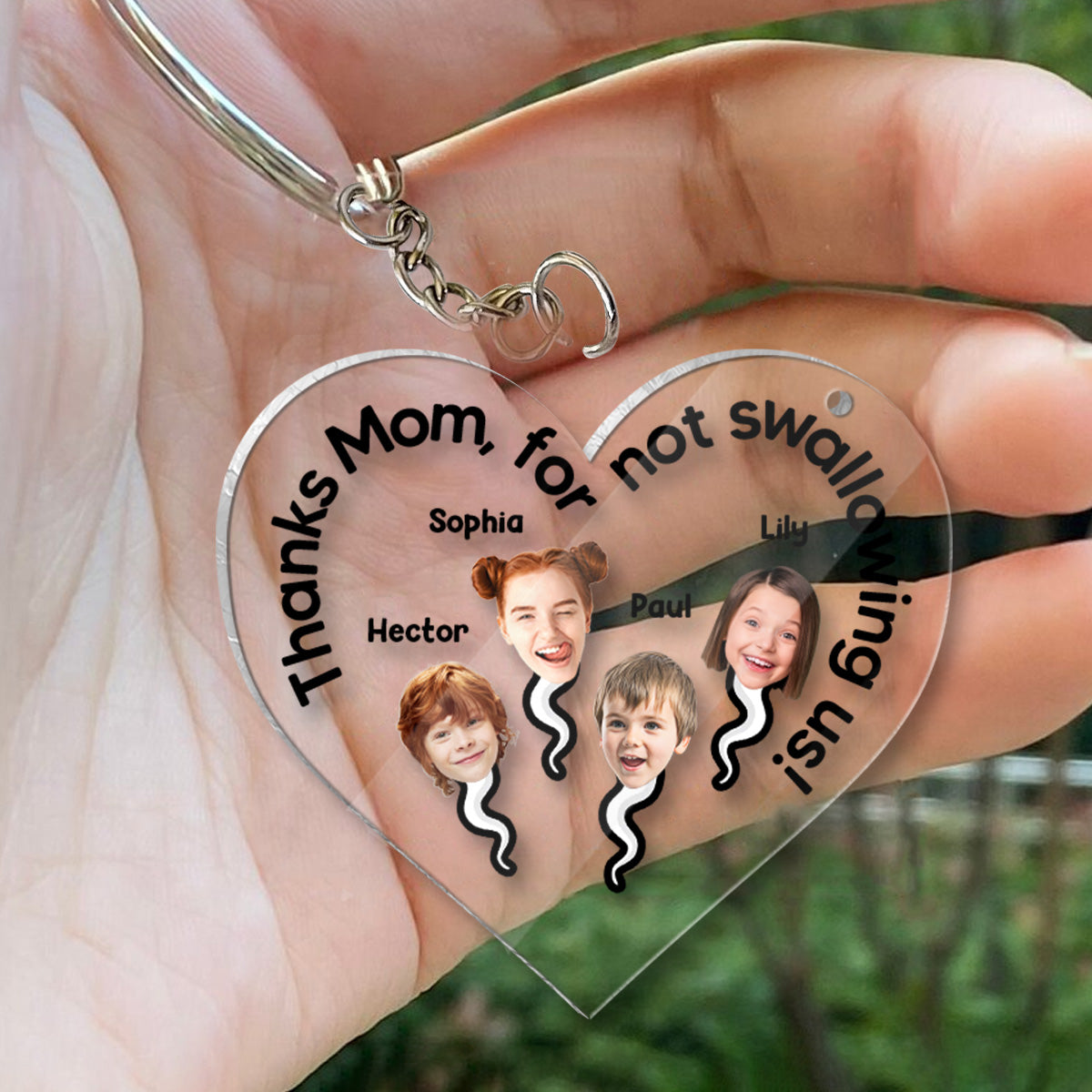 Thanks Mom For Not Swallowing Us - Personalized Mother Transparent Keychain