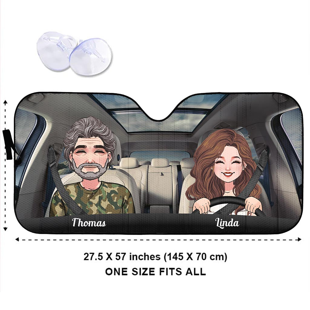 Adventure Awaits - Husband And Wife gift for wife, husband, girlfriend, boyfriend, mom, dad - Personalized Car Sunshade