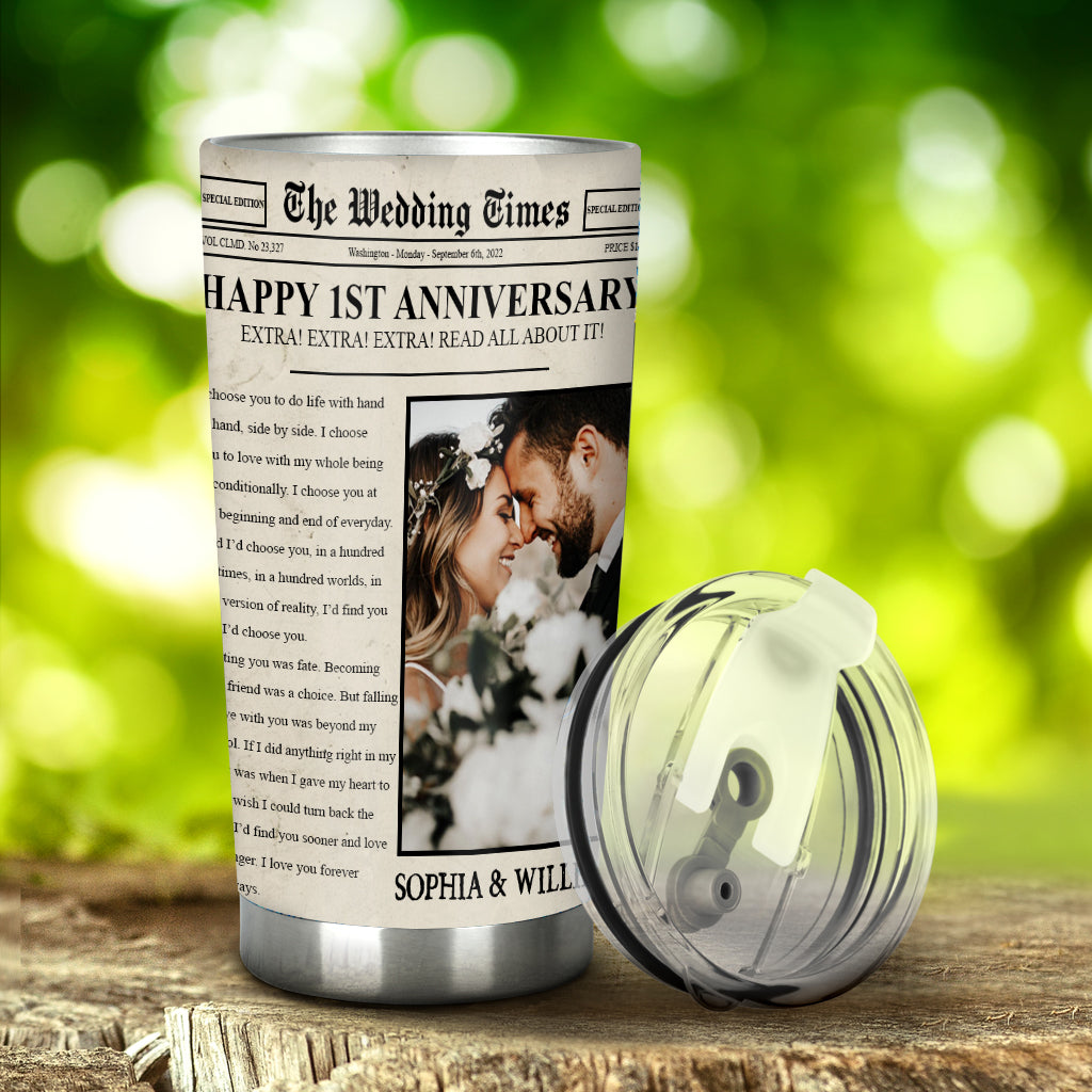 Happy Anniversary The Wedding Times Newspaper - Personalized Husband And Wife Tumbler