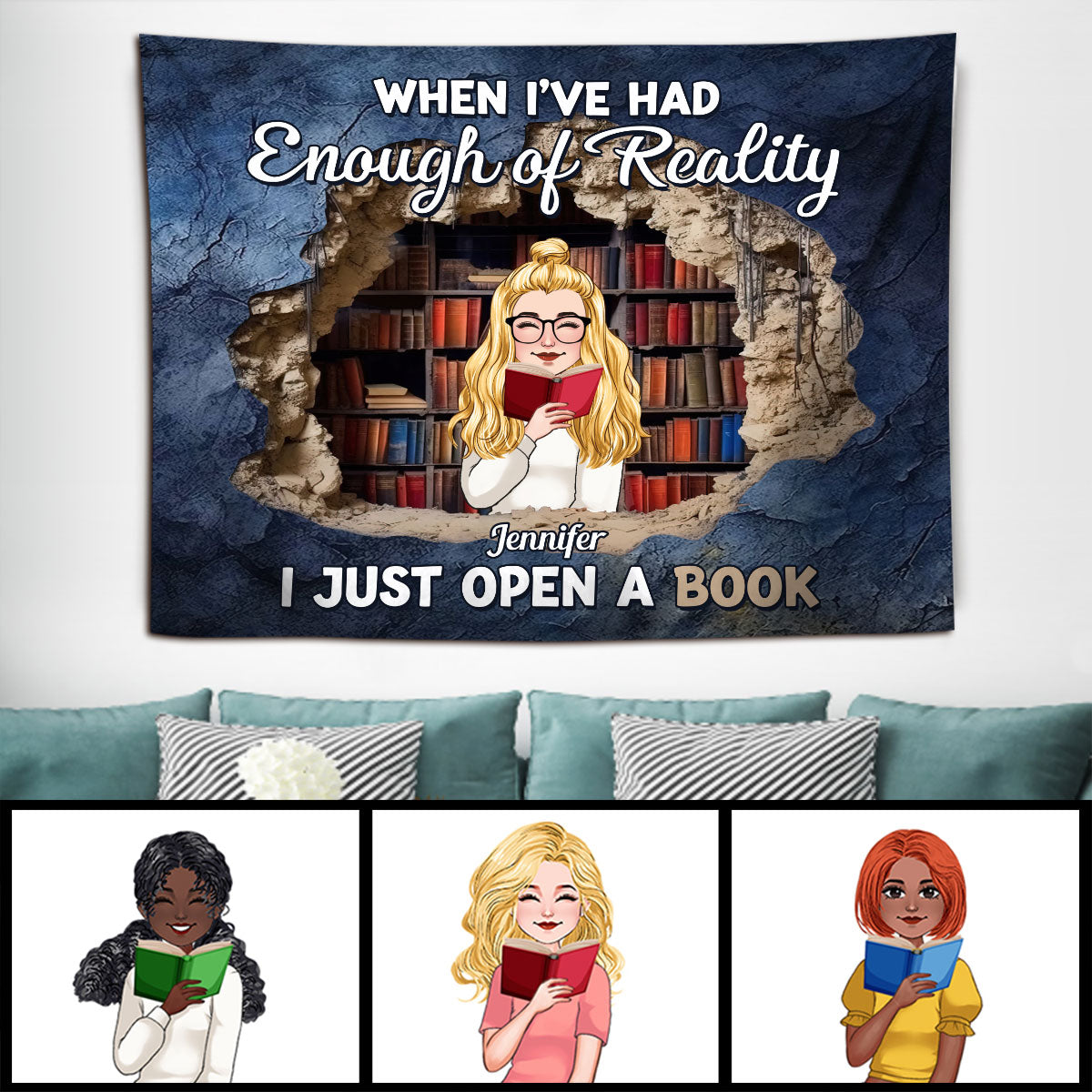 I Just Open My Book - Book gift for mom, daughter, girlfriend, wife - Personalized Wall Tapestry