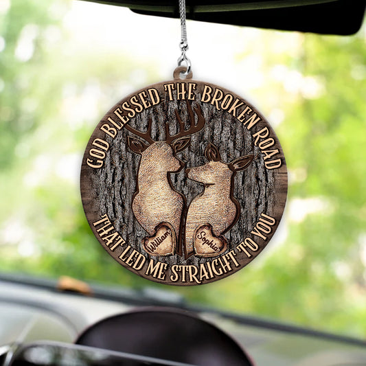 God Blessed The Broken Road - Personalized Couple Car Ornament