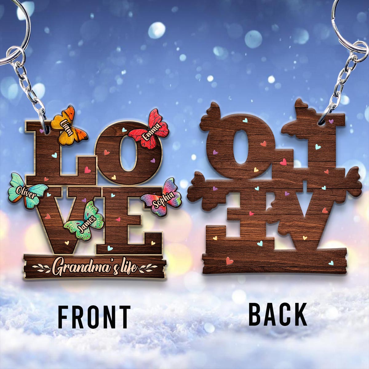 Love - Personalized Grandma Keychain (Printed On Both Sides)