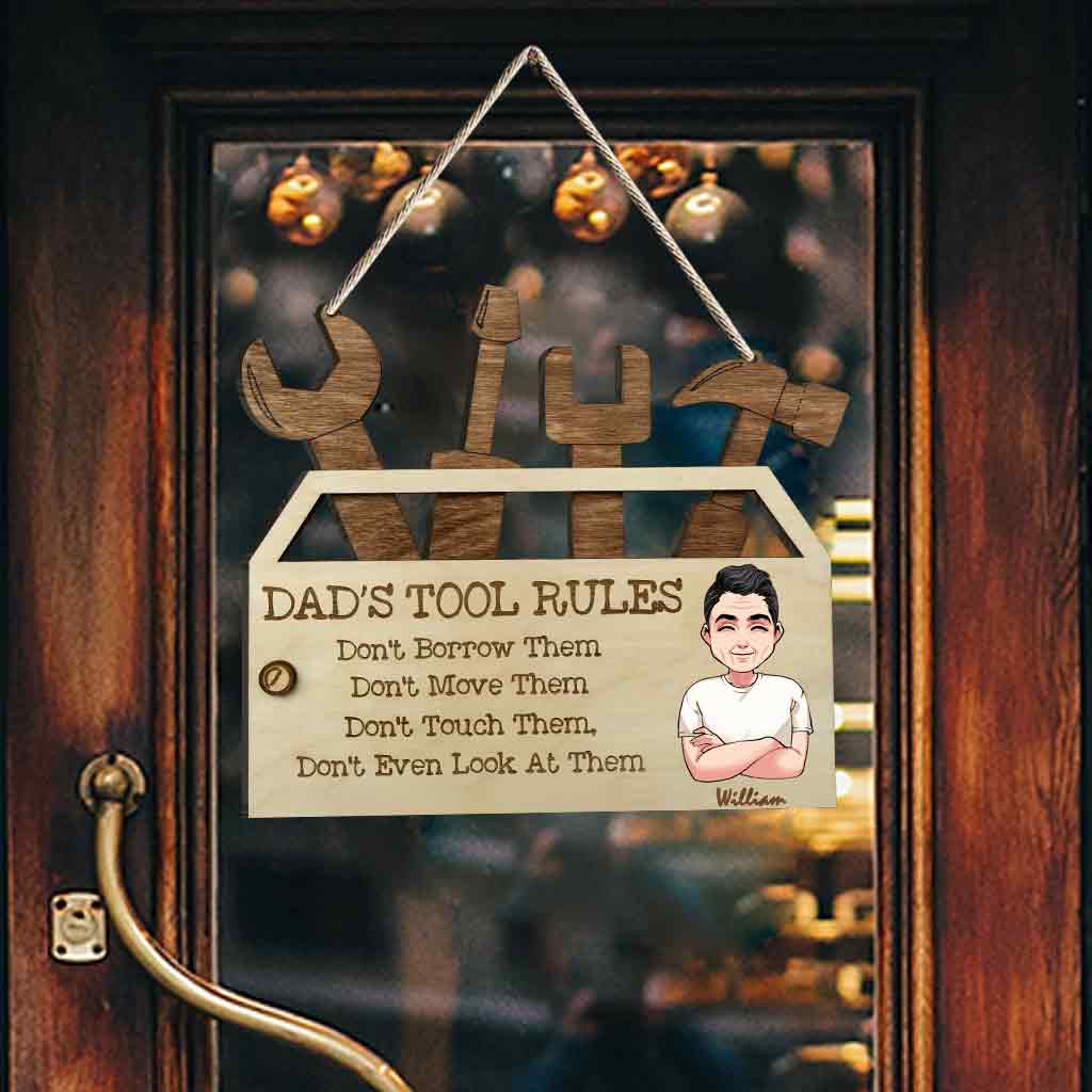 Dad's Tool Rules - Personalized Father Wood Sign