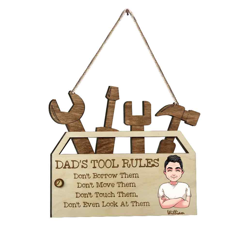 Dad's Tool Rules - Personalized Father Wood Sign