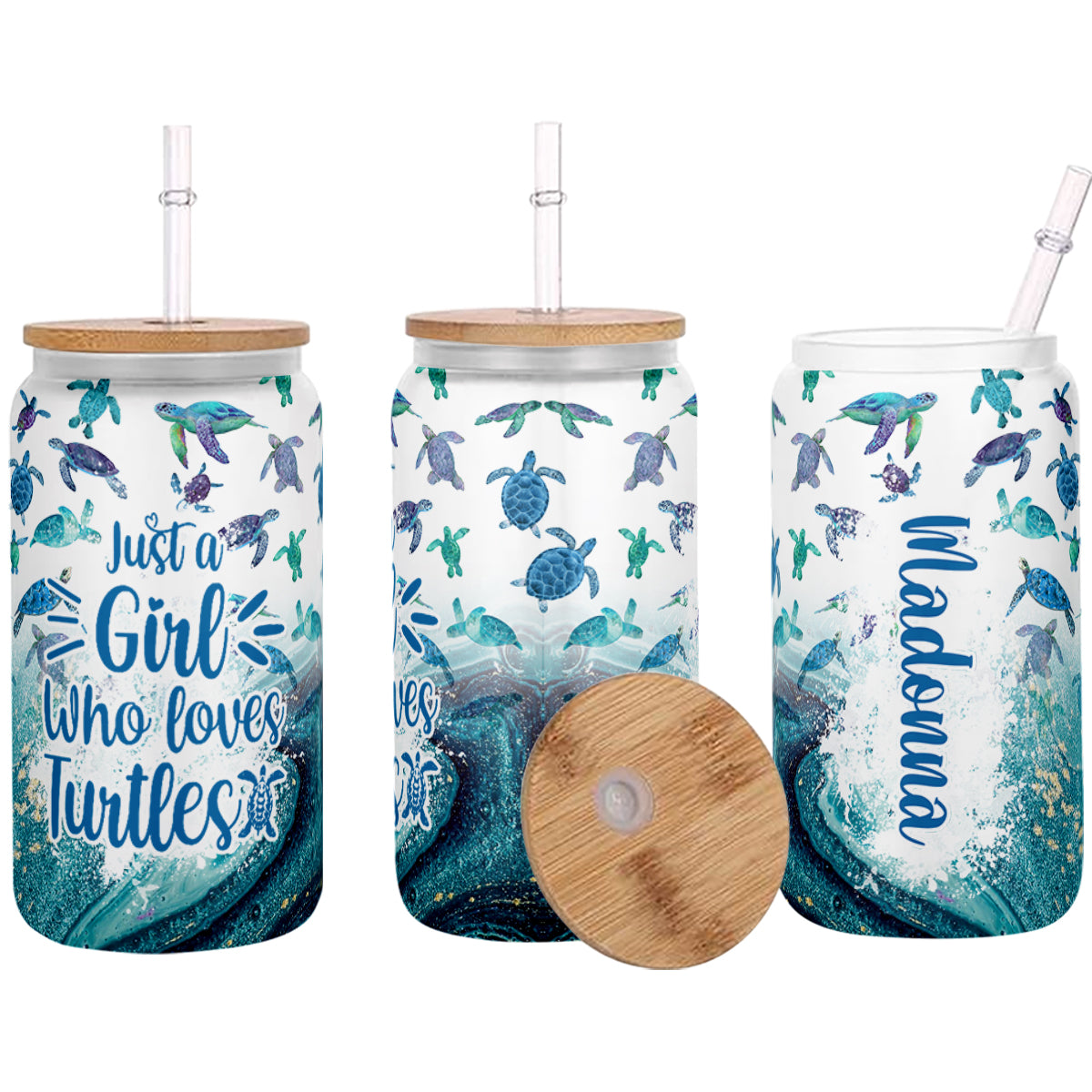 Belong To The Sea - Personalized Turtle Can Glass