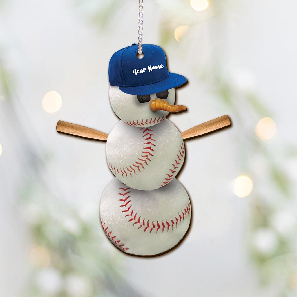 Snowman Baseball - Personalized Christmas Baseball Ornament (Printed On Both Sides)