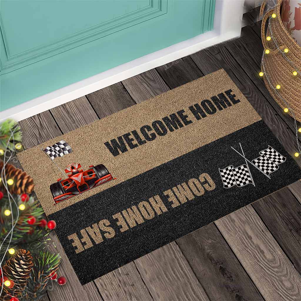 Welcome Home Come Home Safe - Racing Coir Pattern Print Doormat