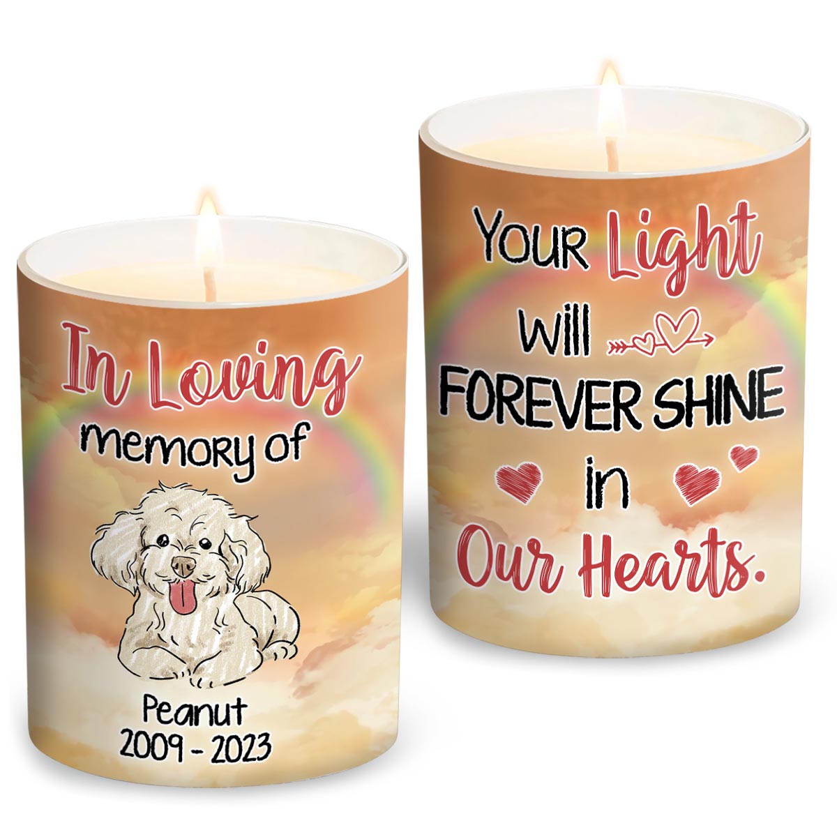 Your Light Shine In Our Hearts - Personalized Dog Candle With Wooden Lid