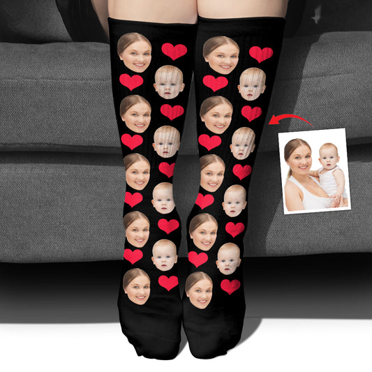 Custom Face Heart Pattern - Personalized Mother Socks