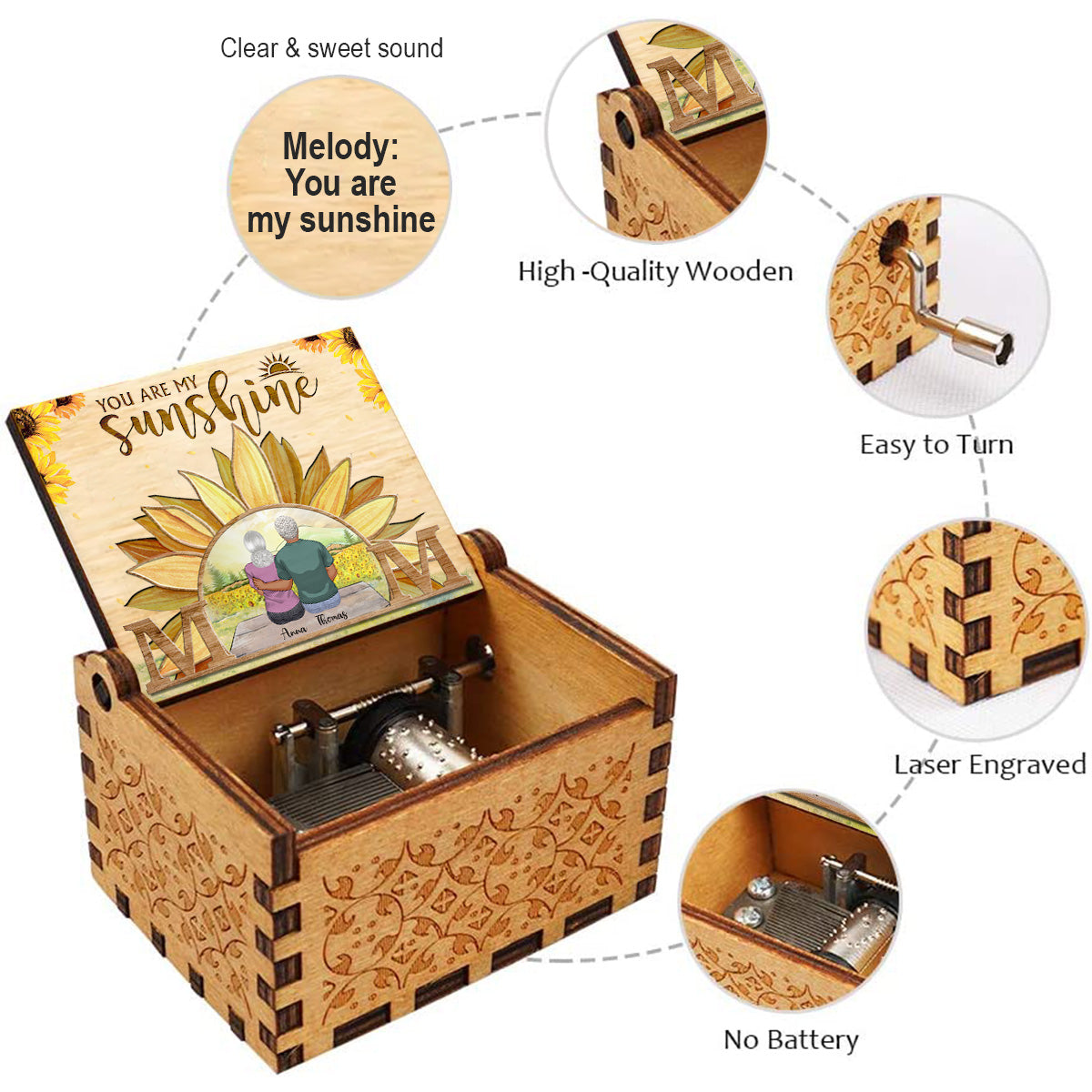 You Are My Sunshine - Personalized Mother Hand Crank Music Box