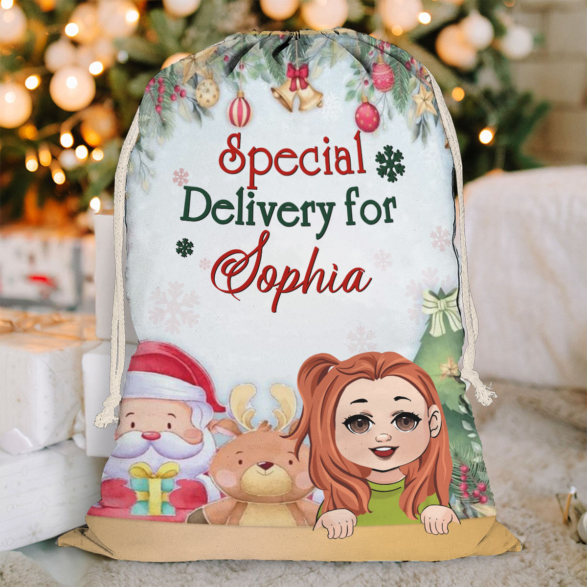 Special Delivery - Personalized Family Drawstring Tote Bag