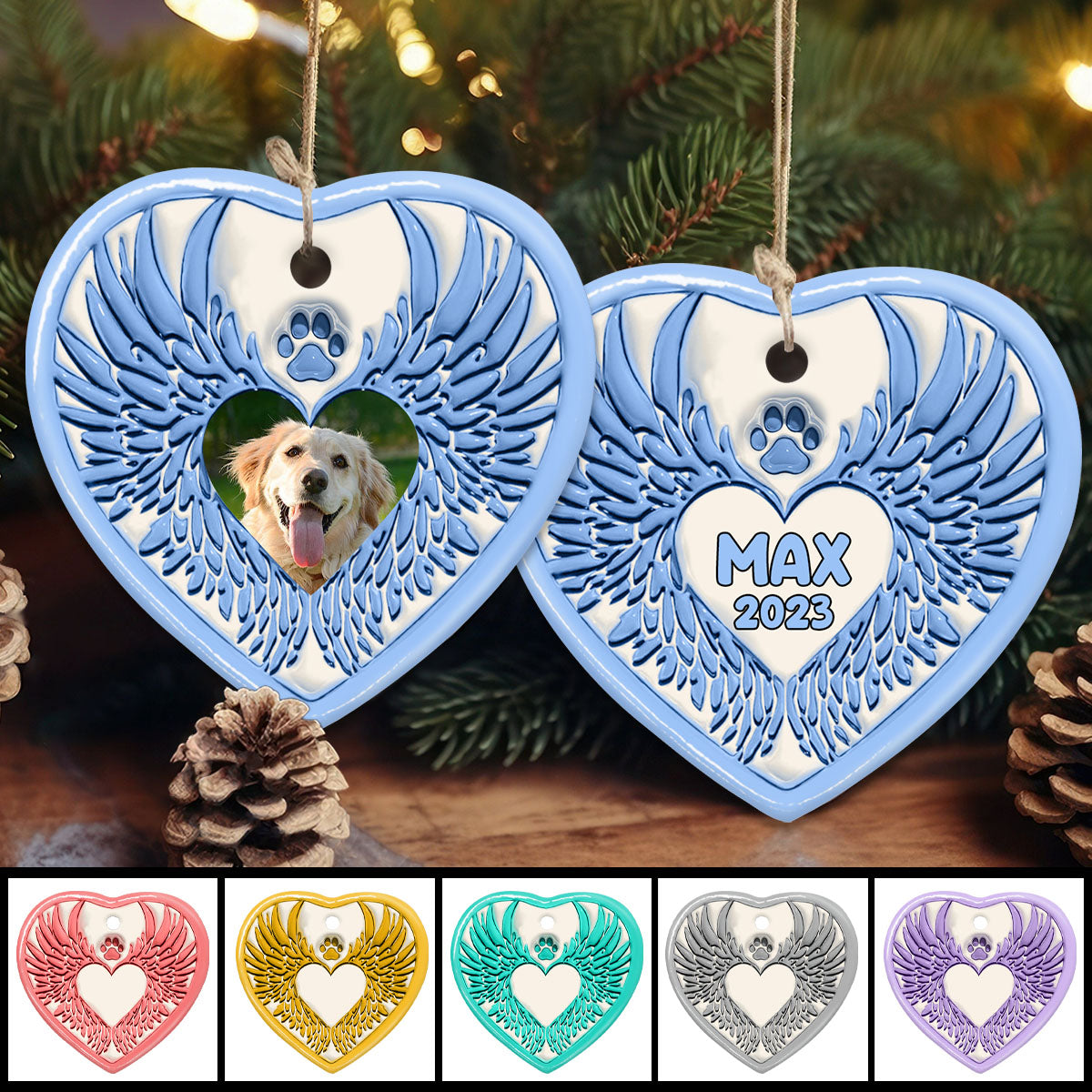 Du hast Pfotenabdrücke auf unseren Herzen hinterlassen – Engelsflügel – Geschenk für Hundeliebhaber, Trauernde nach einem Hunde- oder Katzenverlust – Personalisierter Keramikherz-Anhänger